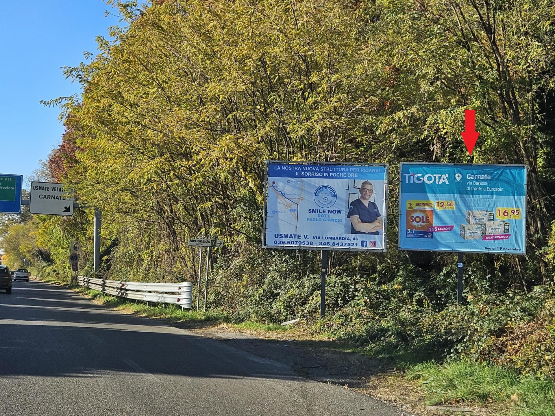 Impianto a S.P. ex. S.S. 342 Dir. Prima di entrata Città dir. Tangenziale impianto lato sx  Usmate Velate